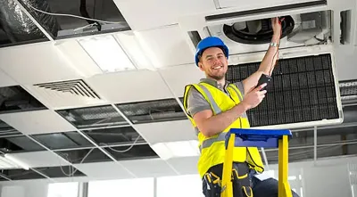 Modern office interior with integrated HVAC ventilation system