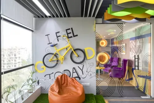 Transforming bland office walls with accent colors and patterns