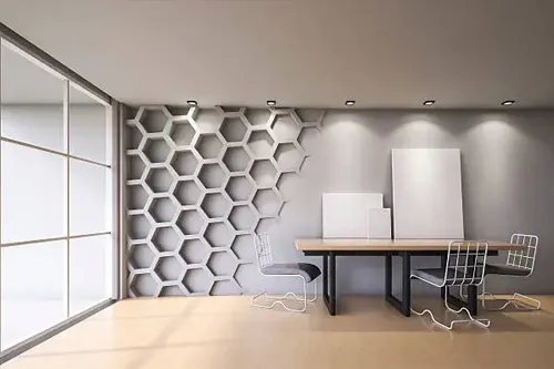 Sound absorbing decorative wall panels in meeting rooms