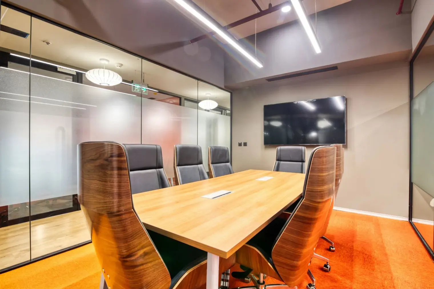 Completed Orange Interior Design Project - Glass Cabin Boardroom