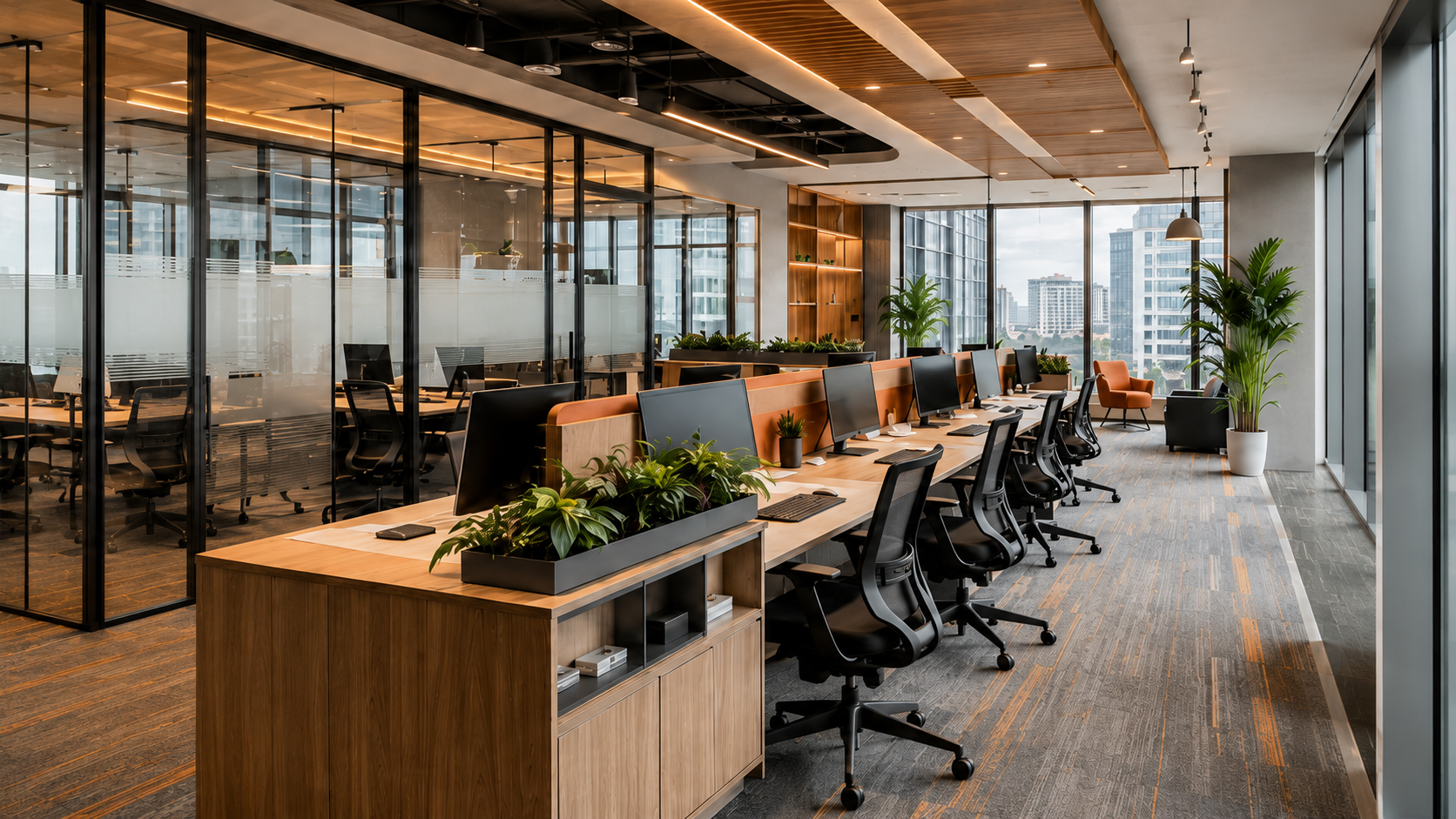 Modern office interior designed by Orange Interior in Chennai